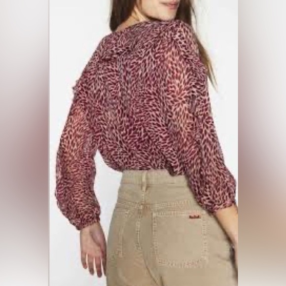 ba&sh Genn Ruffled Printed Crepon Blouse - Antique Rose - Picture 4 of 12